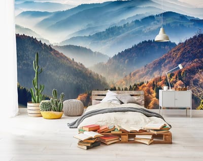 Vliesbehang - Fotobehang - Landschap - Natuur - Bergen - Bomen - Bos - 254x184cm