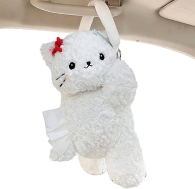 Pluche zakdoekhouder - Cartoon dieren - Auto interieur - Praktische ritssluiting - 23 x 34 cm - Enkele attribuut