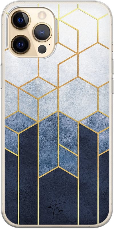 Hoesje geschikt voor iPhone 12 Pro - Geometrisch fade art - Soft Case - TPU - Print - Blauw - Mooie Telefoonhoesjes