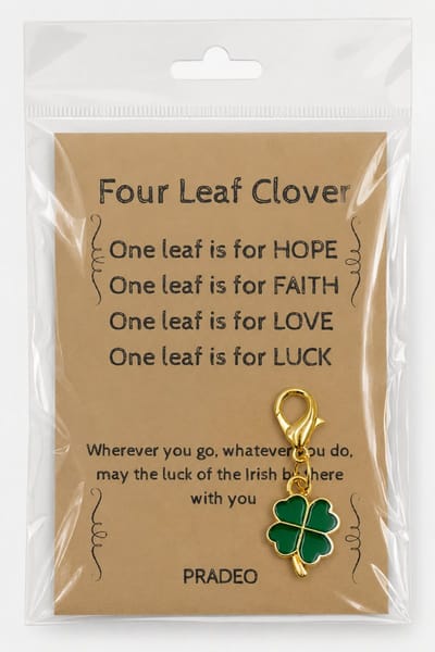 Pradeo - Klavertje Vier Sleutelhanger - Hangertje - Klavertje 4 - Four Leaf Clover - Key Chain - Pocket Hug - Geluk - Klein Geschenk - Bedankt Cadeautje / Kaartje - Familie, Vrienden, Collega of Meester & Juf - Met Kaartje Met Tekst - Groen