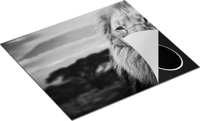 Chefcare Inductie Beschermer Leeuw - Leeuwenkop - Zwart Wit - 60x50 cm - Afdekplaat Inductie - Kookplaat Beschermer - Inductie Mat