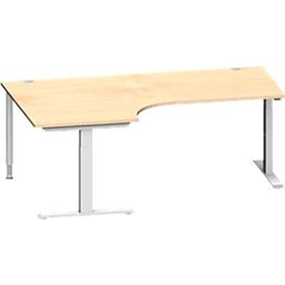 Schäfer Shop  Genius Hoekbureautafel MODENA FLEX 90°, T-poot rechthoekige buis, B 2000 mm, aanbouw links, esdoorn/blank aluminium
