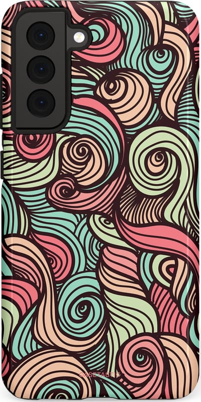Casetastic hoesje geschikt voor Samsung Galaxy S21 FE 5G - Dubbellaagse bescherming - Pastel Swirl Vibes - Fashion Case - Taupe Donkergrijs Saliegroen Grijs