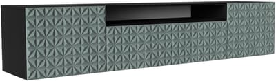 TV-kast Cali, woonwand, lowboard, tv-standaard, woonwand, woonkamer, tv-meubel, woonkamermeubels, televisie, highboard, TV-kast, tv-lowboard, 200 cm, 3 deuren, zwart, groen