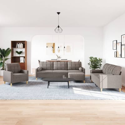 vidaXL - 4-delige - Loungeset - met - voetenbank - en - kussens - stof - taupe