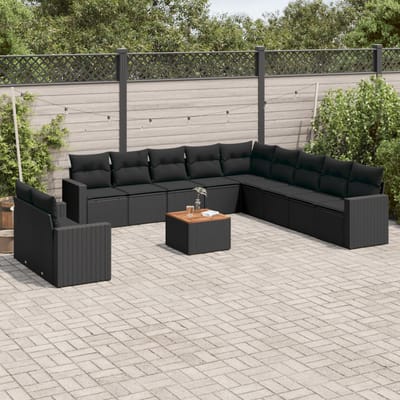 vidaXL - 12-delige - Loungeset - met - kussens - poly - rattan - zwart