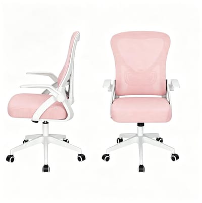 Ergonomische bureaustoel roze - Comfortabele bureaustoel voor thuiswerkplek - Draaistoel - Ademend mesh en opklapbare armleuningen - Roze