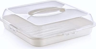 Taartdoos Vierkant - Wit - Taartbewaardoos - Vershouddoos - B x L x H: 36 x 36 x 10 cm - BPA vrij - met Klikklep - Taartdoos