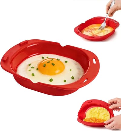 Silicone Omelet Maker - Ei Pan - Magnetron Koken - Opvouwbaar Ontwerp - 24 x 20 x 4 cm - Rood