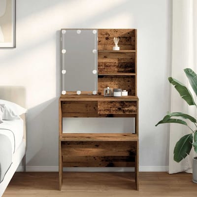 vidaXL - Kaptafelset - met - LED-verlichting - bewerkt - hout - oud - houtkleurig