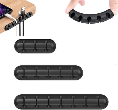 3 stuks - kabel houders - kabelhouder zelfklevend - kabel organiser bureau - Kabelclip - (3/5/7 gaten) - Voorkomt kabelwarboel - Eenvoudig te monteren - Voor bureau, nachtkastje en kantoor - zwart