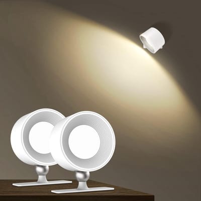 Wit 2-stuks Led-wandlamp zonder stroomaansluiting en touch-control - Voor binnen, 3 kleurmodi, 3 helderheidsniveaus, met schakelaar - 360 graden draaibaar, oplaadbaar