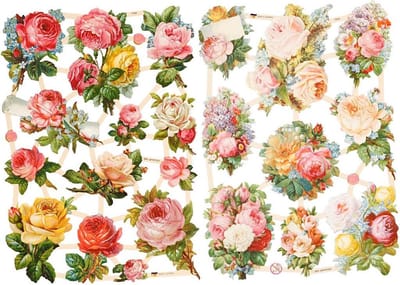Vintage plaatjes, rozen, vel 16,5x23,5 cm, 2 vel/ 1 doos