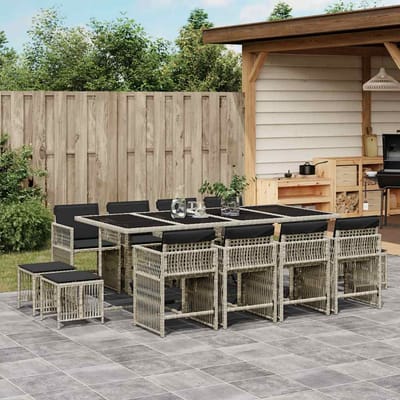 vidaXL - 13-delige - Tuinset - met - kussens - poly - rattan - lichtgrijs