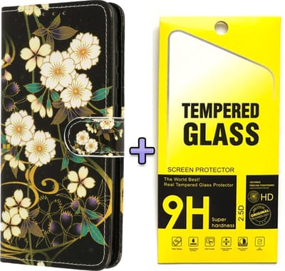 Casemania Hoesje + Glas Geschikt voor Samsung Galaxy S25 - Wilde Bloemen - Portemonnee Book Case