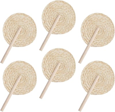 Gevlochten Waaiers | 6 Stuks Handgeweven Handgemaakte Palm Waaiers,Handzame Verkoelende Accessoires Boho Cadeaus voor Vrouwen Gasten Bruiloft Verjaardag Feest