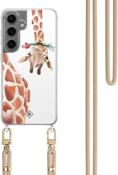 Casimoda® hoesje met koord - Geschikt voor Samsung S24 Plus - Giraffe - Afneembaar koord - TPU/polycarbonaat - Bruin/beige