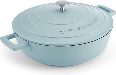 MasterClass Hemelsblauwe, ondiepe aluminium braadpan, 4 liter