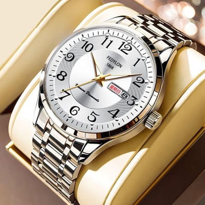 Volautomatisch Quartz Uurwerk Horloge Heren Lichtgevende Kalender Waterdicht Zakelijk Stalen Horloge voor Middelbare en Oudere Mensen Minimum beige