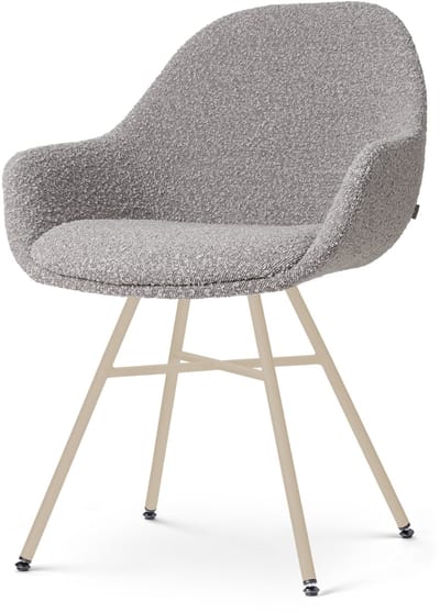 Nolon Noa-Mae Eetkamerstoel Bouclé Taupe - Beige Onderstel - Armstoel - Japandi - Comfortabel - Stoffen