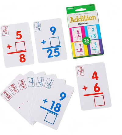 Decopatent - Flashcards Ik leer Rekenen PLUSSOMMEN (+) - 36x Schrijfkaarten uitwisbaar Plus Sommen Leren - Leerzame Educatieve Spellen - Groep 3/4/5 - Educatief Speelgoed 4/5/6/7/8 jaar - Oefenen en leren rekenen - Montessori Speelgoed