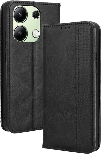Coverup Hoesje - Geschikt voor Xiaomi Redmi Note 13 4G Hoesje - Coverup Vintage Style Book Case - Zwart