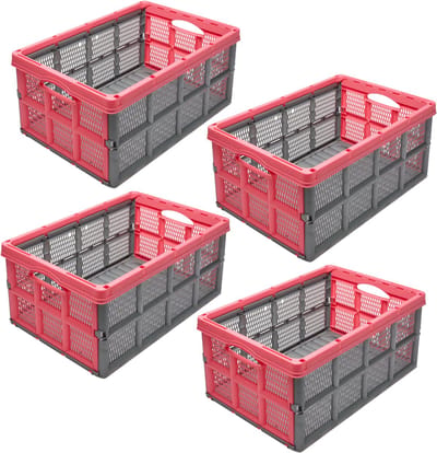 Garronda Transportbox 51x34,5x22,5 cm – Opvouwbaar – 4 stuks – Grijs/Roze – GD-CRI-FoldBox