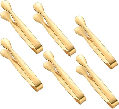6 stuks set van roestvrij stalen ijstang, snoeptang, ijstang, saladetang, gebaktang, snoeptang, bruiloftsfeest, bar, selfservice, grill, picknick (goud)