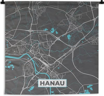 Wandkleed - Wanddoek - Blauw – Duitsland – Plattegrond – Stadskaart – Kaart – Hanau - 180x180 cm - Wandtapijt