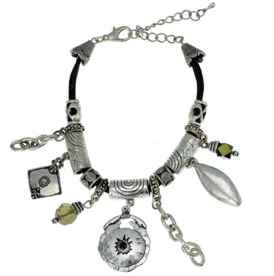 Behave - Armband - zwart leer met hangers - boho statement stijl