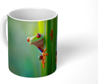 Mok - Koffiemok - Groene kikker - Nieuwsgierig - Gras - Mokken - 350 ML - Beker - Koffiemokken - Theemok