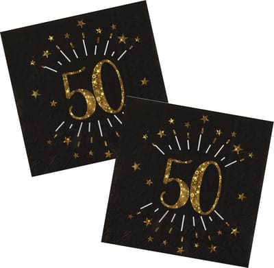 Santex Verjaardag feest servetten leeftijd - 50x - 50 jaar - goud - 33 x 33 cm - Abraham/Sarah