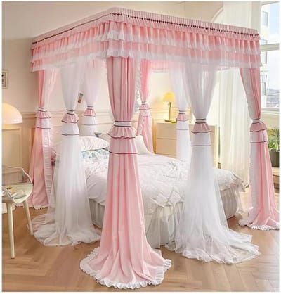 Bedhemel met ruches - Hemelbed gordijn klamboe - Slaapkamer decoratie - Met metalen ophanging - 180x200 cm - Roze