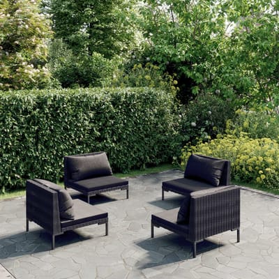 vidaXL - 4-delige - Loungeset - met - kussens - poly - rattan - donkergrijs