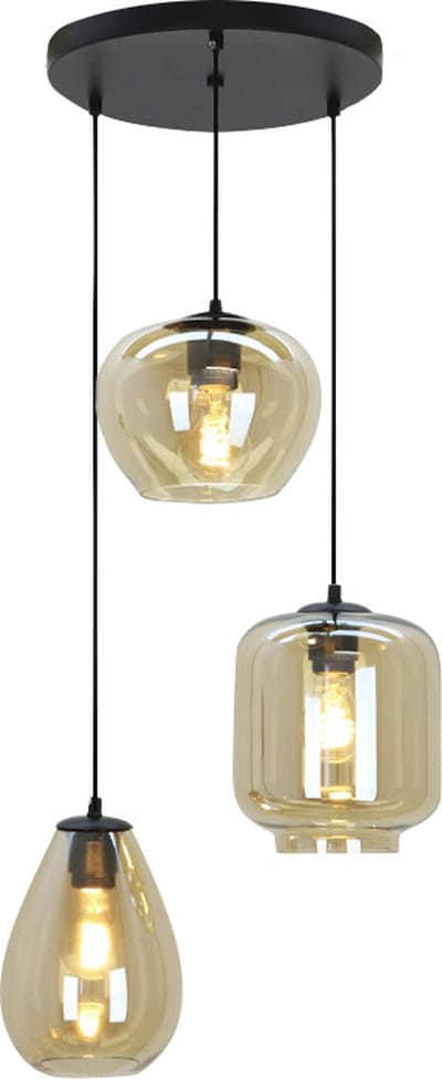 Olucia - CAIA - Hanglamp - Amber / Zwart - 3L - Vorm: Rond