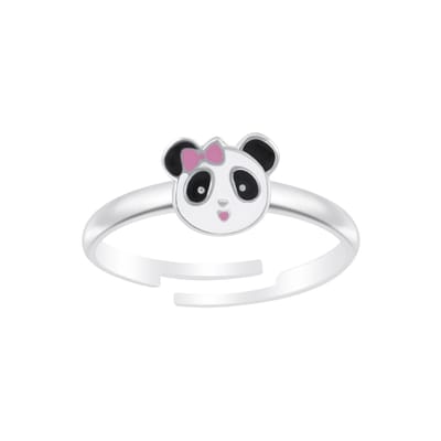 zilveren kinderring panda met strikje | verstelbare ring Meisje Zilver | Zilverana | Sterling 925 Silver