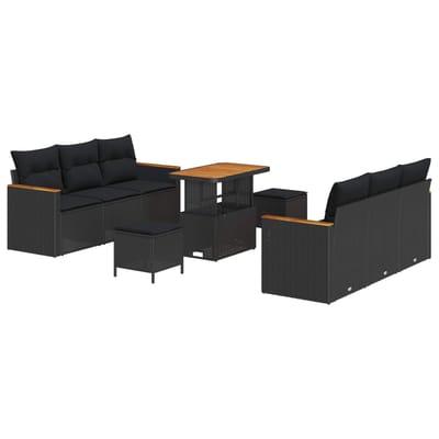 vidaXL - Tuinbank - Set - 9 - pcs - Zwart - poly - rattan