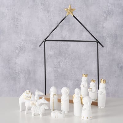 Boltze - Kerststal -Minimalistisch - NATOS - 11 figuren - Metaal - Polyresin -22x32x6cm