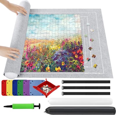 Puzzelmat - Rolmat Opbergmat - Puzzels Opbergen - Antislip Vilten Materiaal - 140x100cm - Grijs