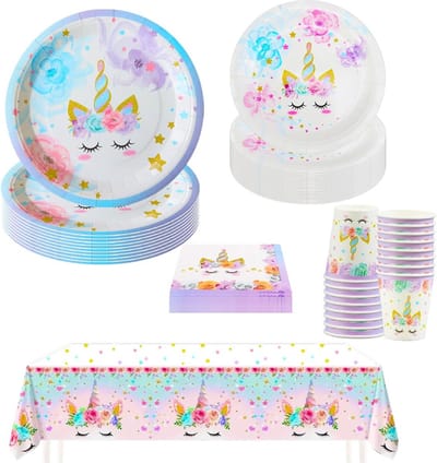 69-delige Eenhoorn Feestversiering Set – Servies en Decoratie voor Kinderfeestjes