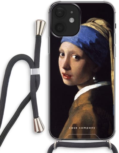 Case Company® - Hoesje met koord geschikt voor iPhone 12 hoesje met Koord - The Pearl Earring - Telefoonhoesje met Zwart Koord - Bescherming aan alle Kanten en Over de Schermrand