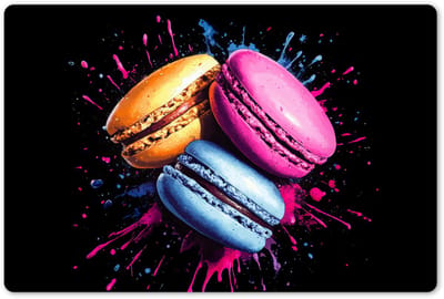 Placemats 45x30 cm - Placemat kunststof - 1 stuk - Macarons - Dessert - Graffiti - Kleurrijk - Roze - Blauw - Geel - Borden onderleggers - Decoratie voor op tafel - Keuken tafeldecoratie accessoires - Vinyl onderlegger - Tafelversiering