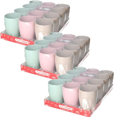 Plasticforte drinkbekers - 36x stuks - kunststof - gekleurd mix - 375 ml - onbreekbare mokken - bekertjes