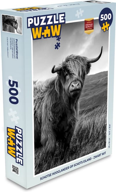 Puzzel Schotse Hooglander - Berg - Water - Natuur - Koe - Legpuzzel - Puzzel 500 stukjes