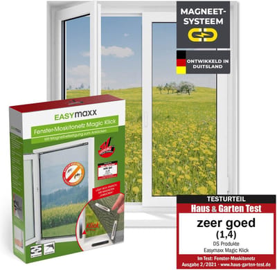 Vliegenhor voor ramen met Magic Click, Muggengaas kan op maat geknipt worden voor alle ramen tot 150 x 130 cm | Eenvoudige installatie met 12 magneten - niet boren of schroeven [Zwart]