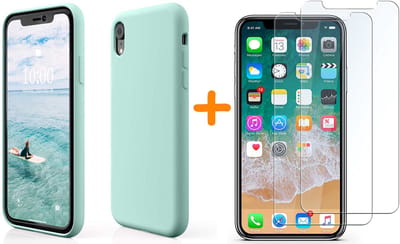 Hoesje Geschikt voor iPhone Xr Hoesje - Mint Groen Liquid siliconen Hoesje Nano TPU backcover - met 2 Pack Screenprotector / tempered glass