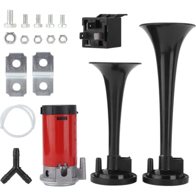 Klaxon Double Trompette pour Voiture DC 12V 130dB Noir Remplacement pour Camping-cars Fourgonnettes Tracteurs Motos UTV