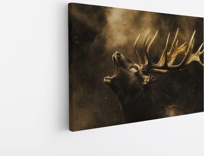 Saammp Canvas Schilderij - Hert - burlen - Natuur - Dieren - 45x30 - Foto op canvas - Wanddecoratie - Muurdecoratie Woonkamer - Slaapkamer decoratie - Canvas Print
