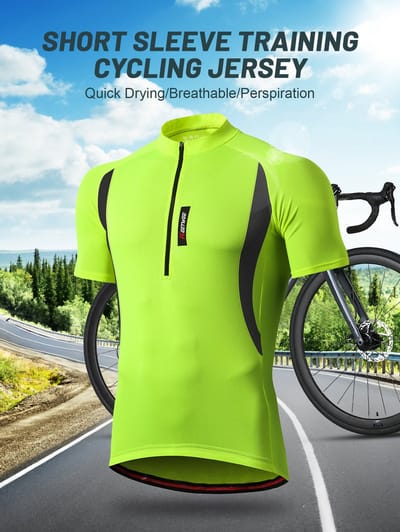 MEETYOO Herenfietsshirts Vochtafvoerend Korte mouwen Snel Fietsshirt Heren - Korte Mouwen - Wielershirt - Cycling ComfortFit Comfort Wielrenshirt Met 3 zakken en reflecterende strips-Groente-M
