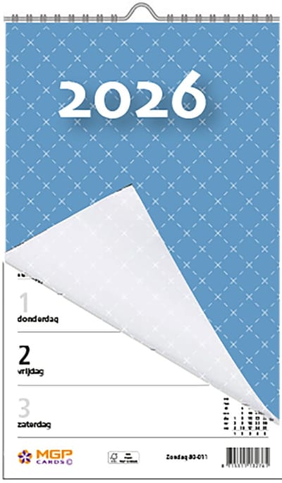MGPcards - Weekblok met Wire-O binding 2026 - Week begint op zondag - 13,5 x 20,5 cm - Licht blauw